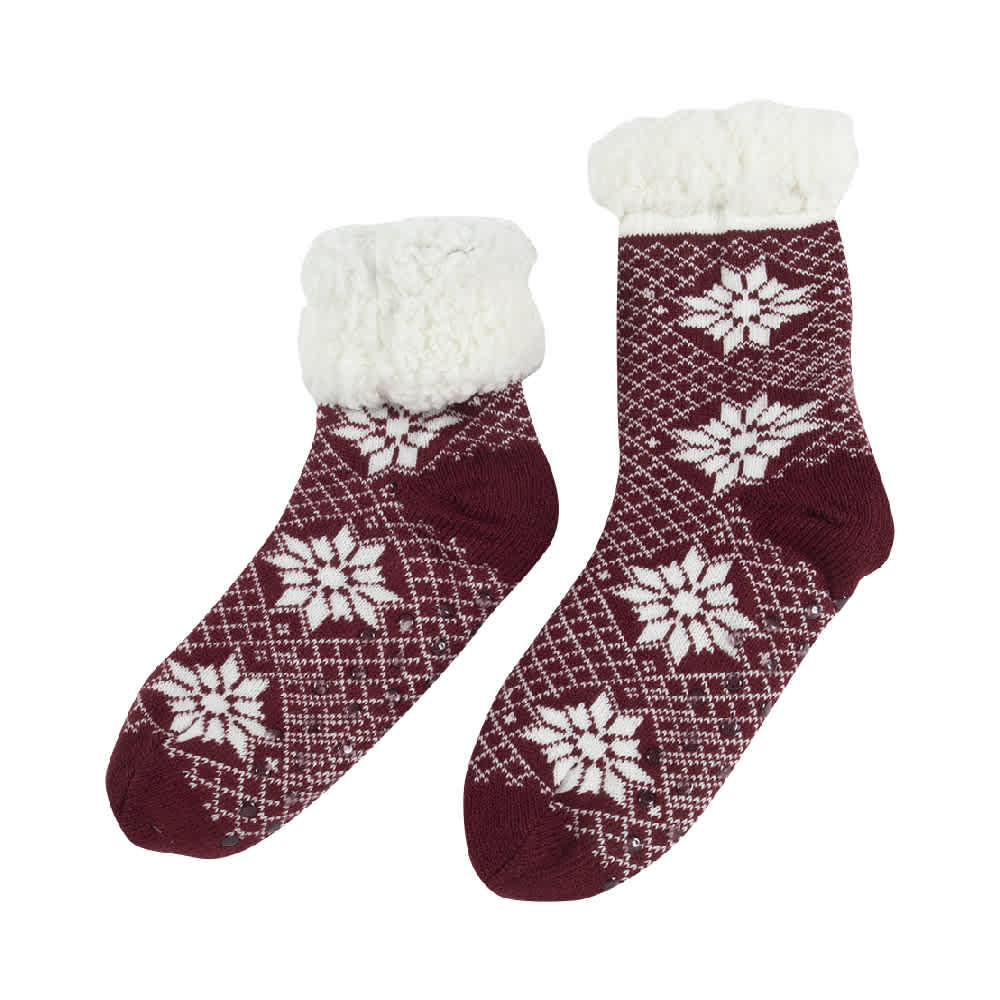 Chaussettes de Noël bordeaux à motif flocons