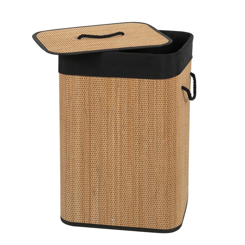 Panier à linge en bambou naturel et noir