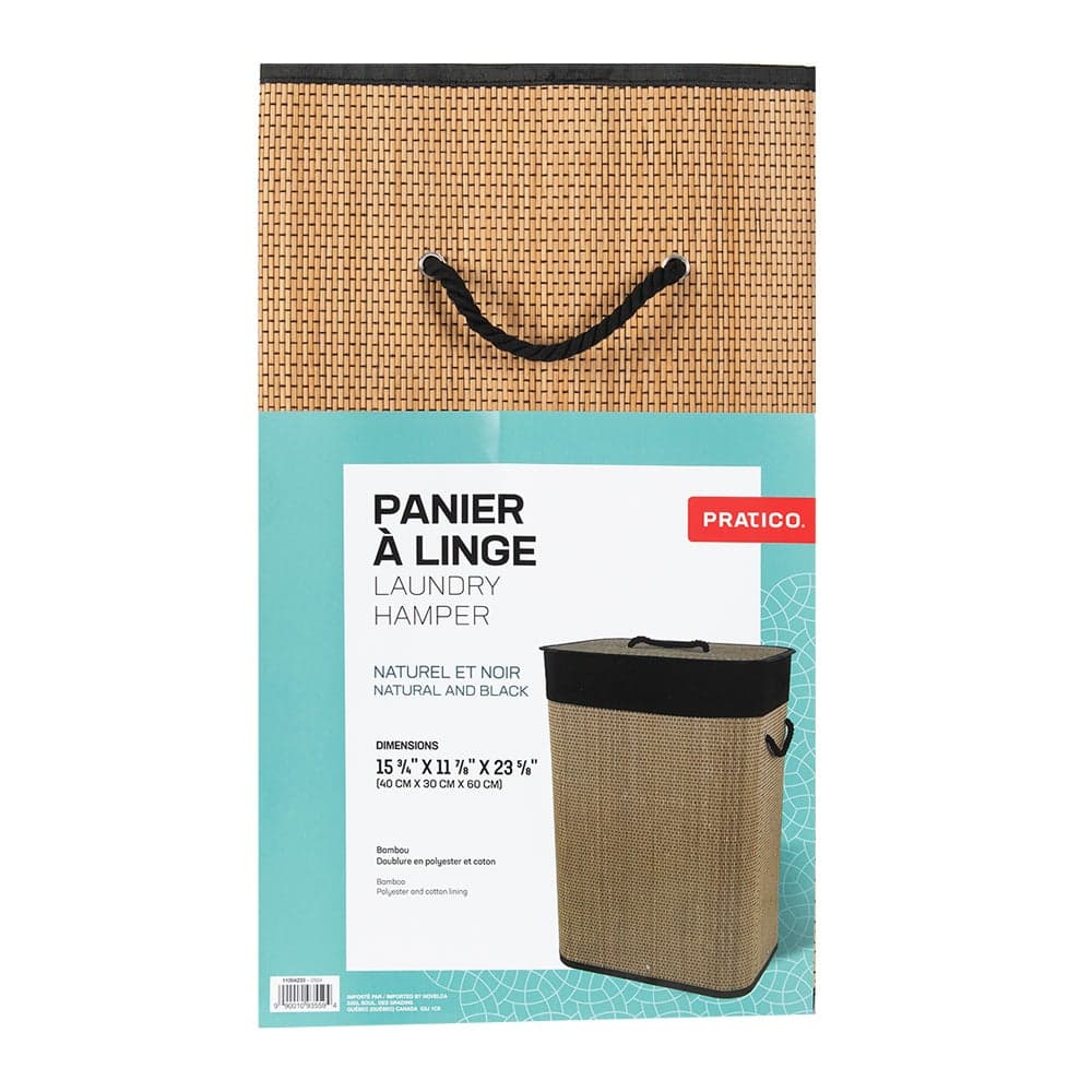 Panier à linge en bambou naturel et noir