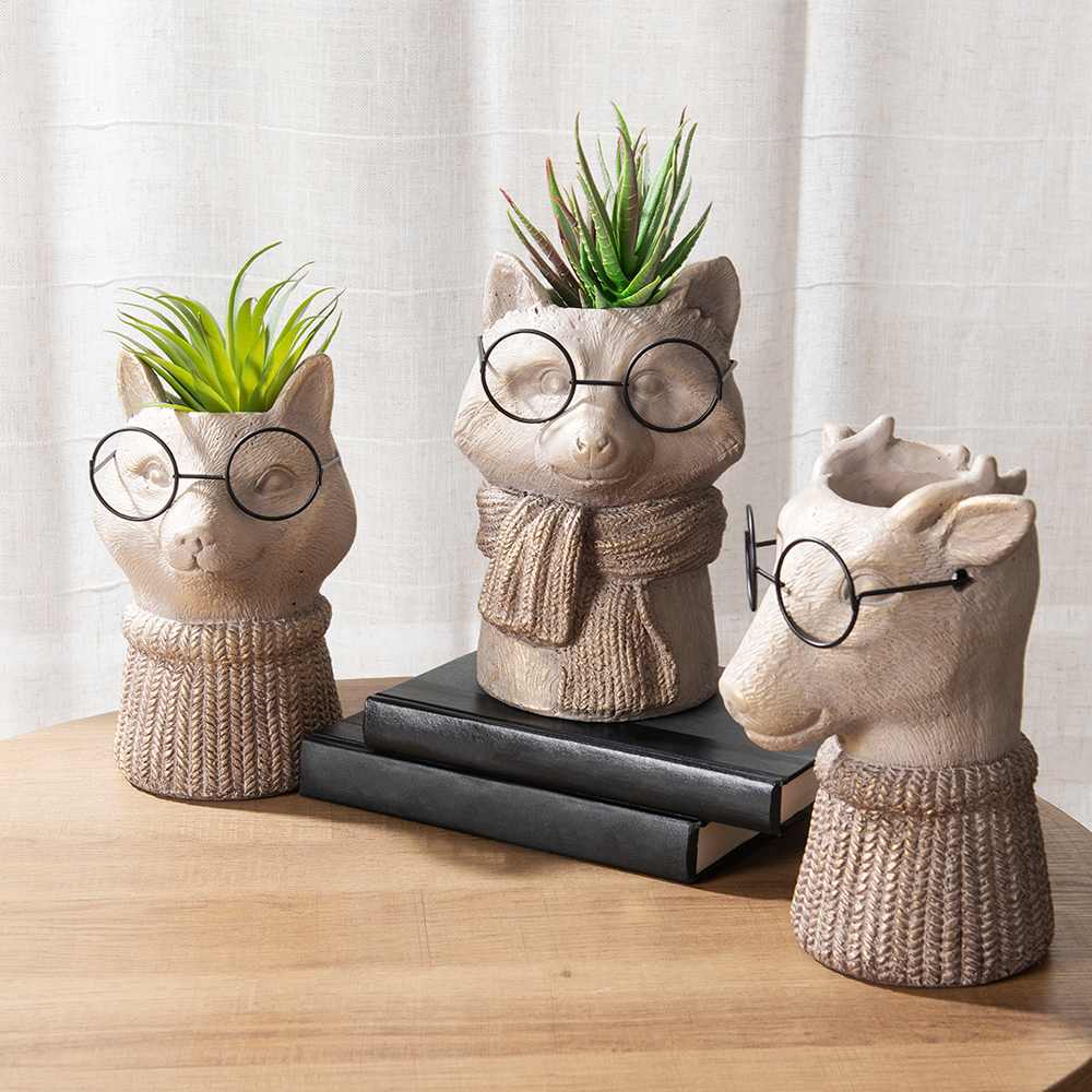 Pot décoratif en ciment Bernard le renard brun ASTELLA