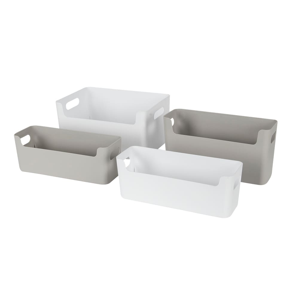 Ensemble de 4 bacs de rangement en plastique gris