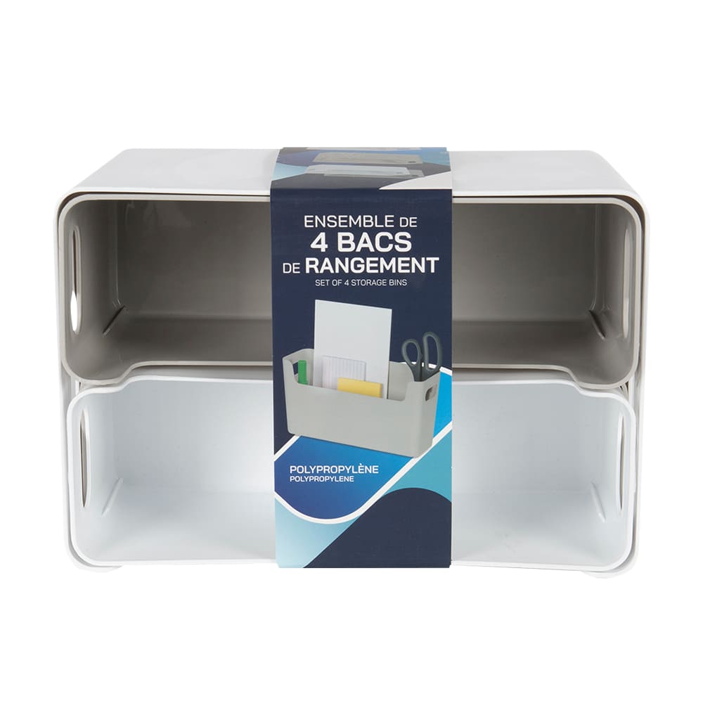 Ensemble de 4 bacs de rangement en plastique gris