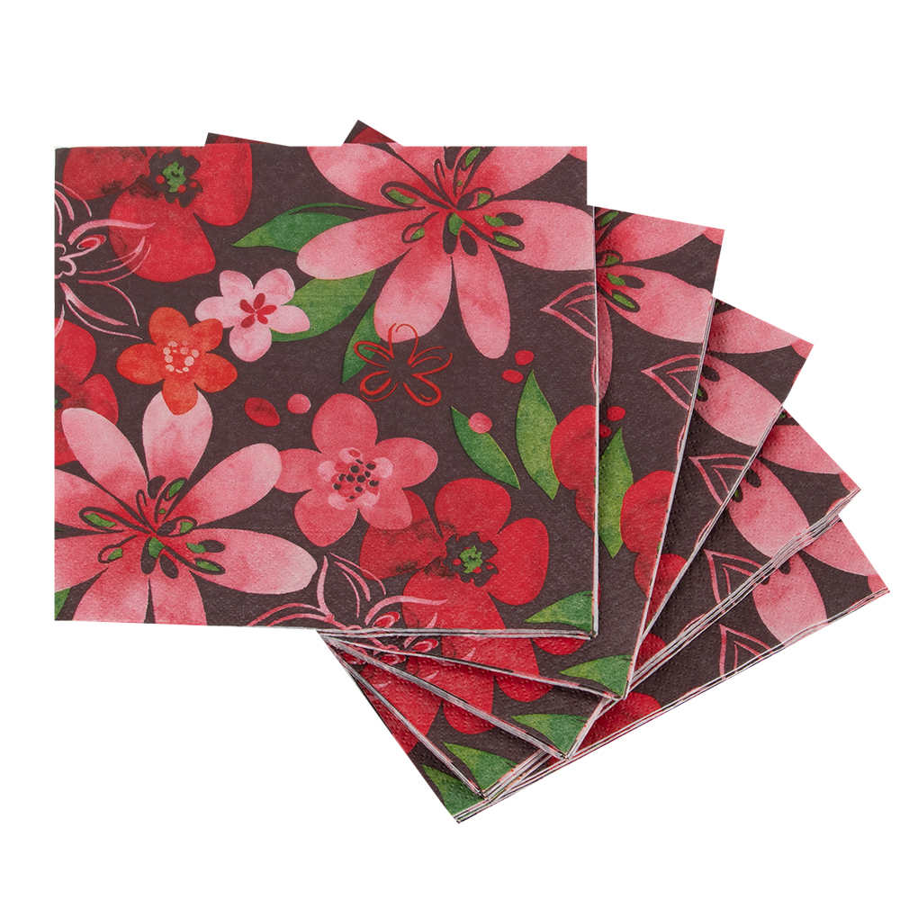 Serviettes de table fleurs Marsala Pqt/20