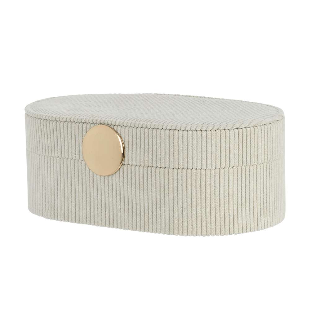 Boîte de rangement en velours côtelé beige ASTELLA