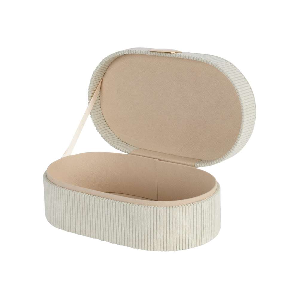 Boîte de rangement en velours côtelé beige ASTELLA