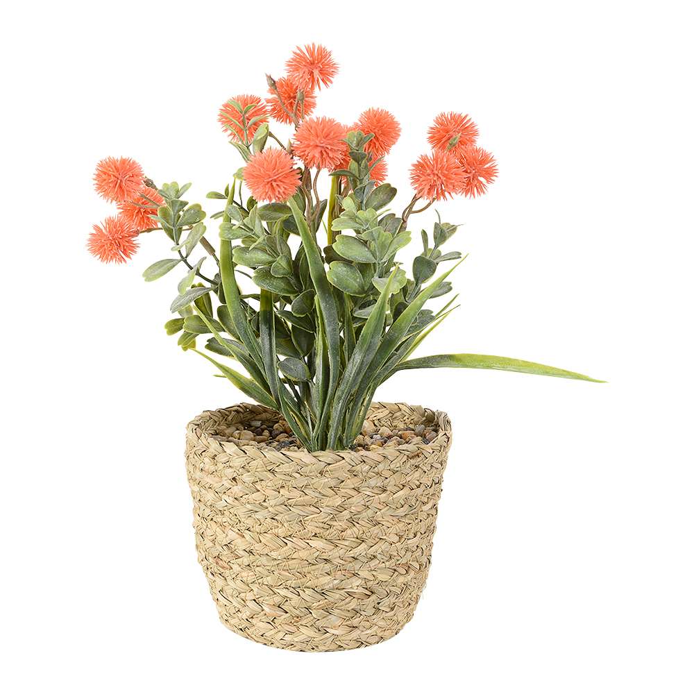 Plante artificielle fleurs orange avec pot en rotin ASTELLA