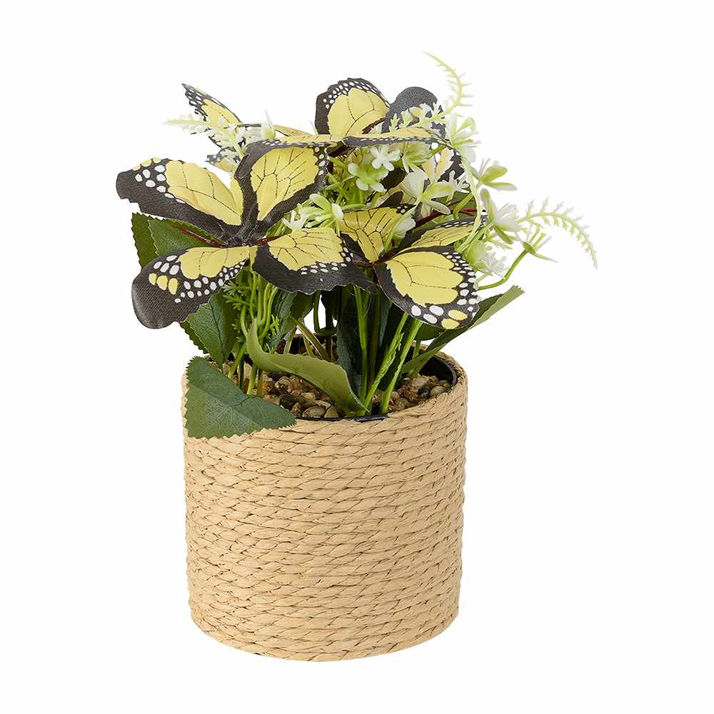 Plante artificielle papillons avec pot en rotin ASTELLA