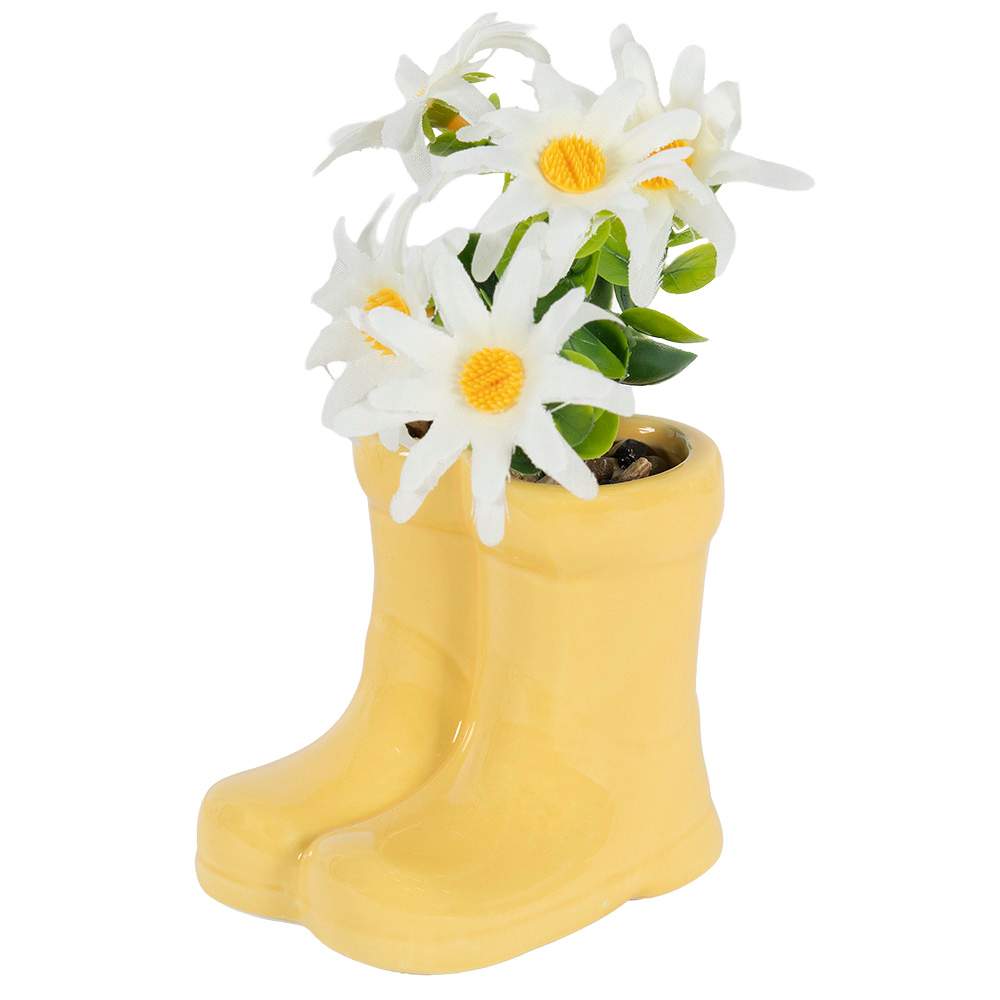 ASTELLA Artificial Flowers with Yellow Rain-Boot Pot