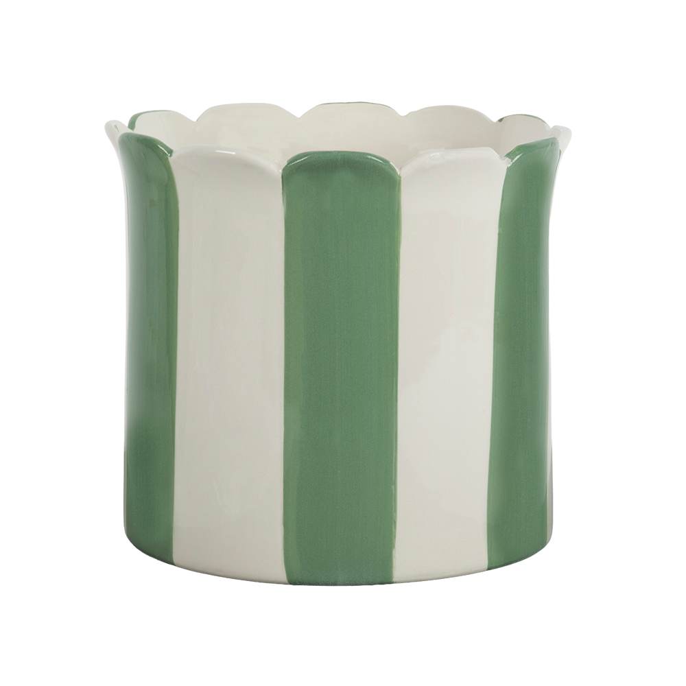 Pot décoratif en céramique rayé blanc et vert ASTELLA