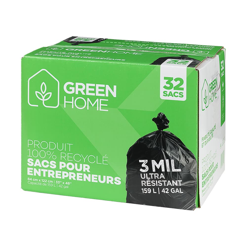 Sacs à déchets ultra résistants Green Home noir 33&nbsp;po x 48&nbsp;po&nbsp;Pqt/32