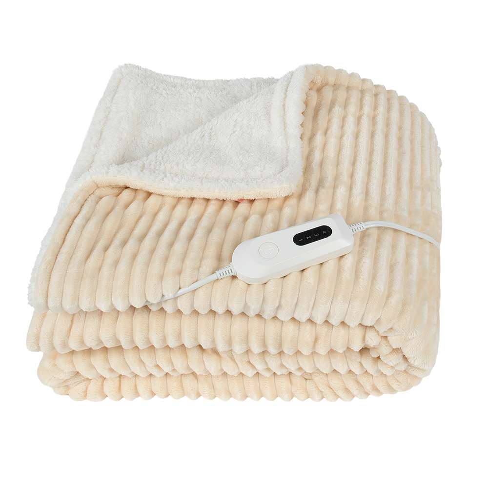Couverture chauffante luxueuse en flanelle ivoire 60 po x 70 po VERTUO