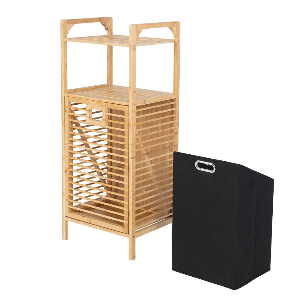 Étagère et panier à linge en bambou naturel PRATICO