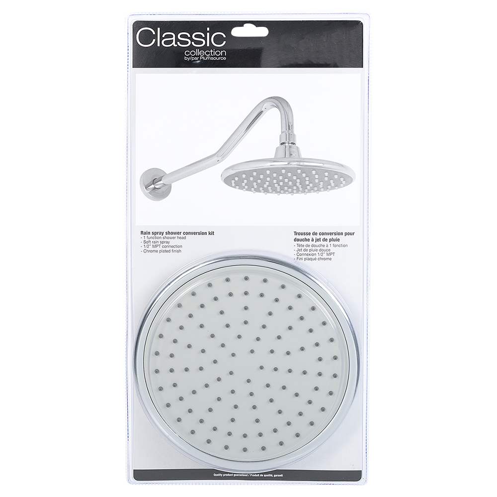 Pomme de douche avec bras jet de pluie chrome