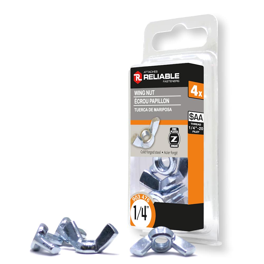 Écrous papillons 1/4 po Pqt/4