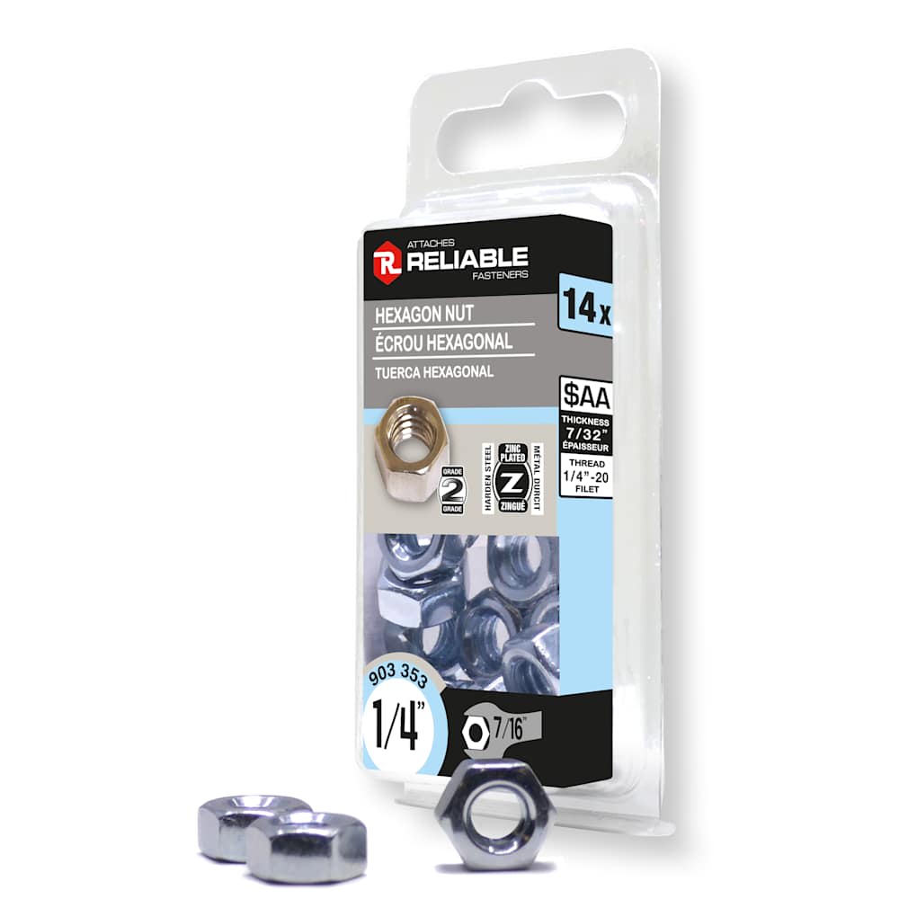 Écrous hexagonaux 1/4 po Pqt/14