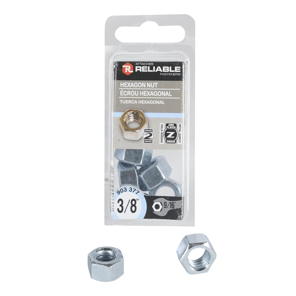 Écrous hexagonaux 3/8 po Pqt/8