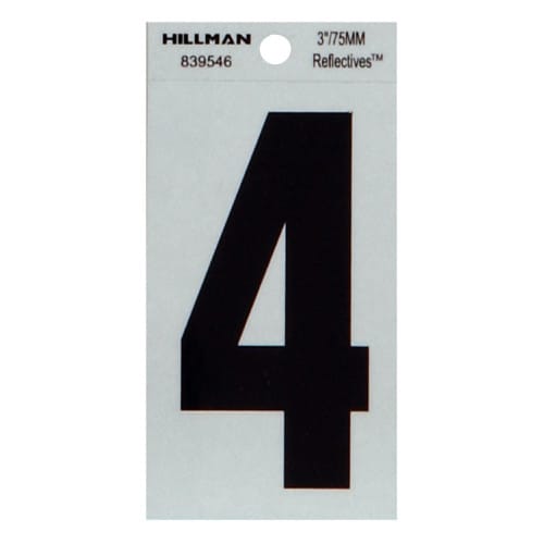 Chiffre 4 réfléchissant et adhésif en vinyle noir 3 po
