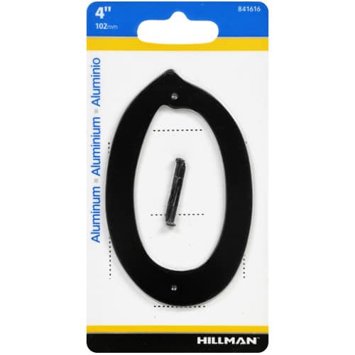 Chiffre 0 en aluminium noir 4 po