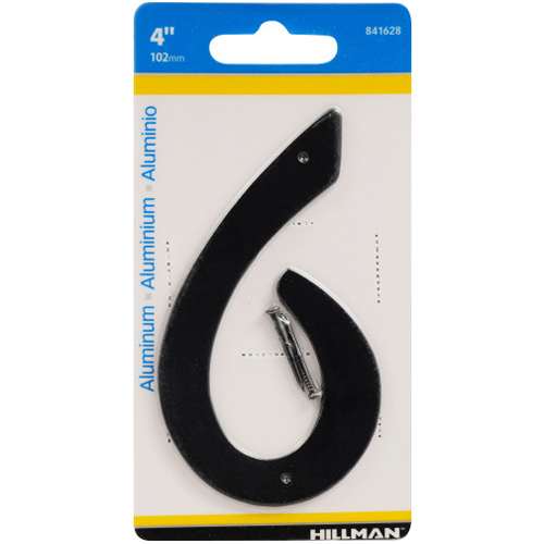 Chiffre 6 en aluminium noir 4 po