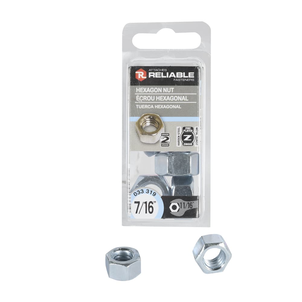Écrous hexagonaux 7/16 po Pqt/6