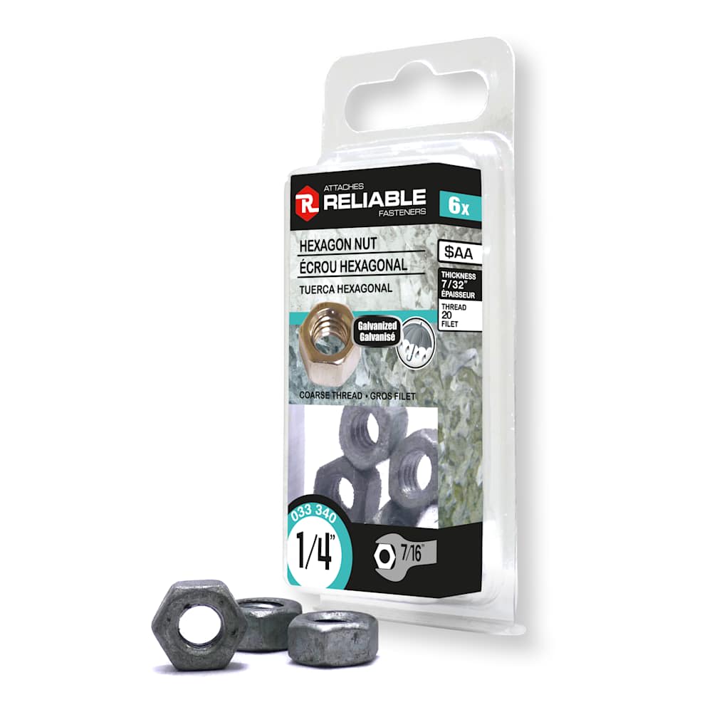 Galvanized Hex Nuts 1/4 in. Pkg/14