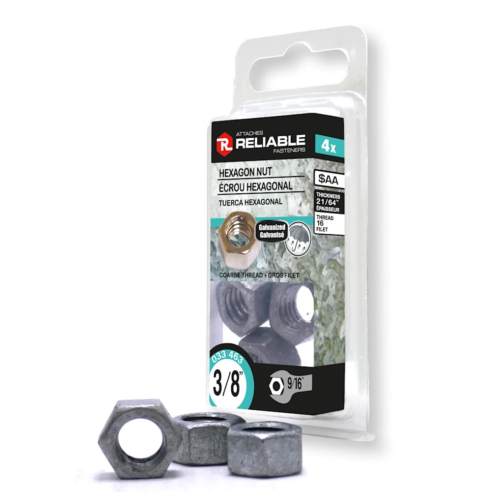Galvanized Hex Nuts 3/8 in. Pkg/4