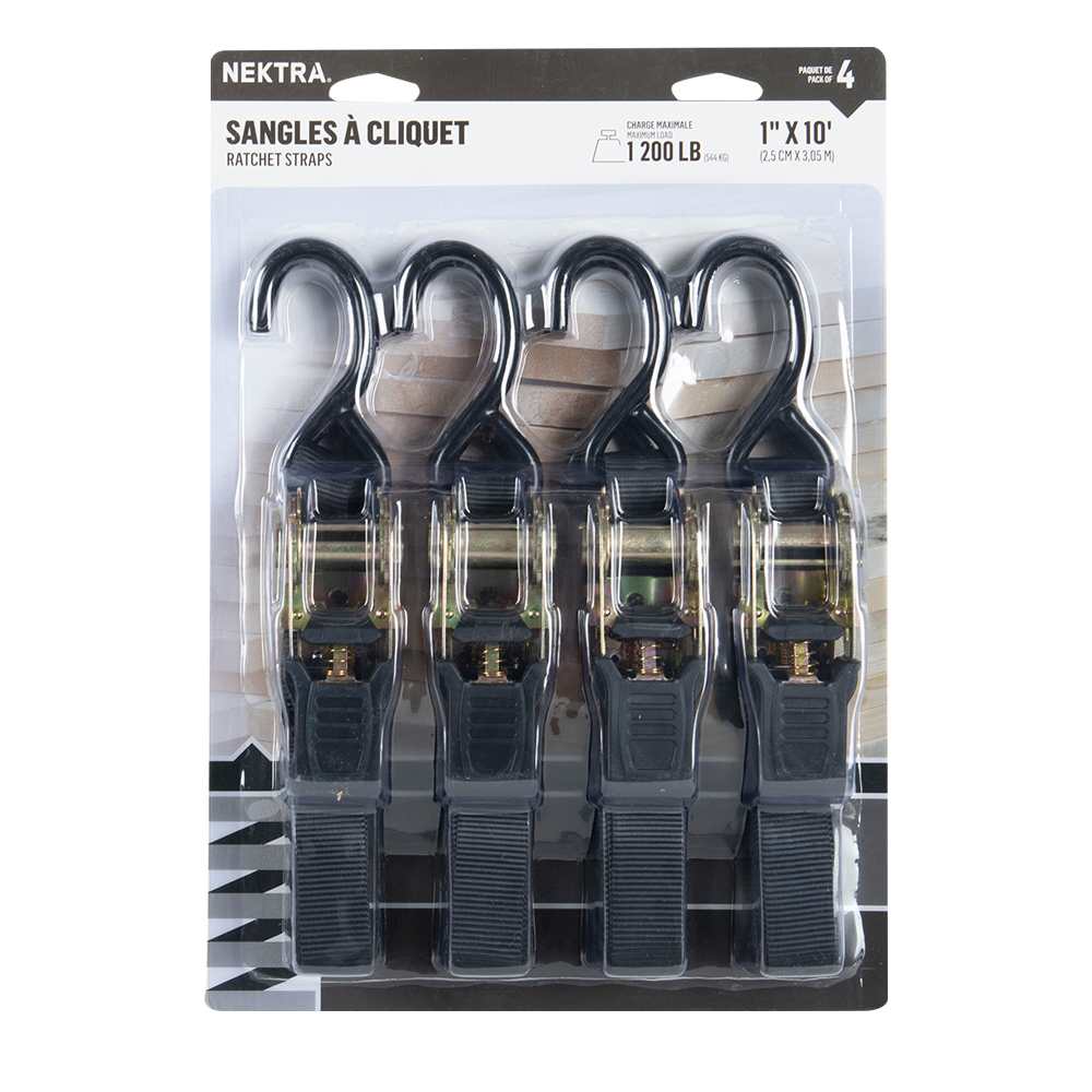 NEKTRA Ratchet Straps 1 in. x 10 ft. Pkg/4