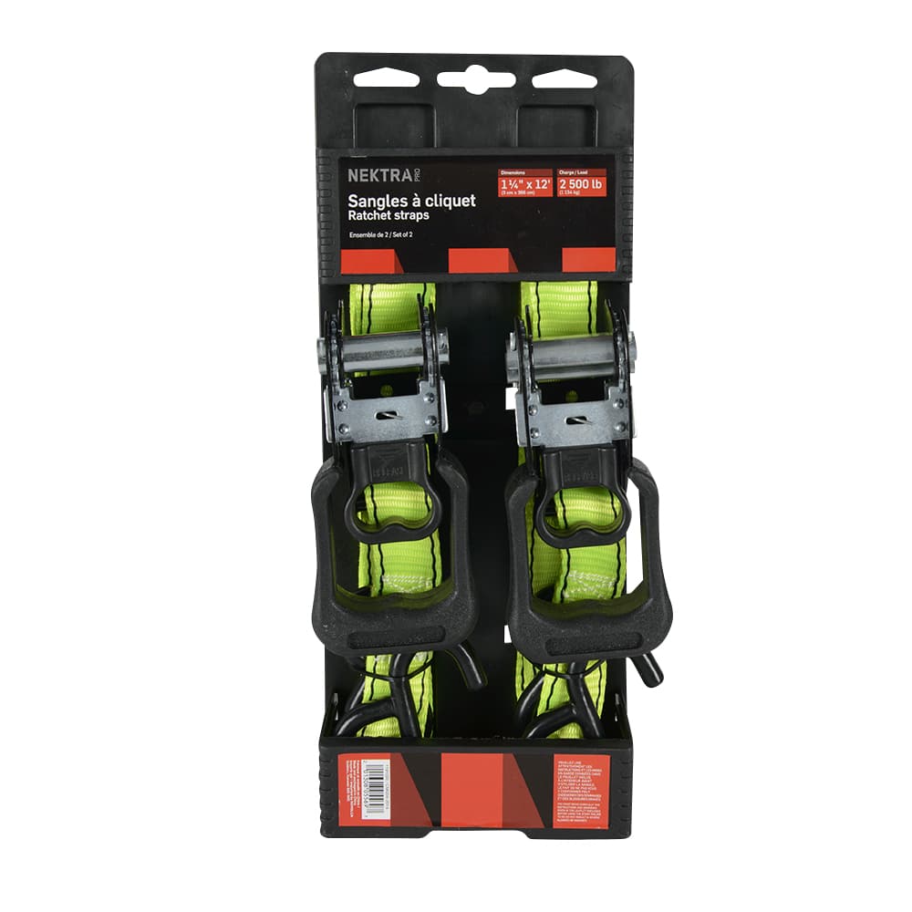 Sangles à cliquet robustes 1&nbsp;1/4&nbsp;po&nbsp;x&nbsp;12&nbsp;pi Pqt/2 NEKTRA PRO