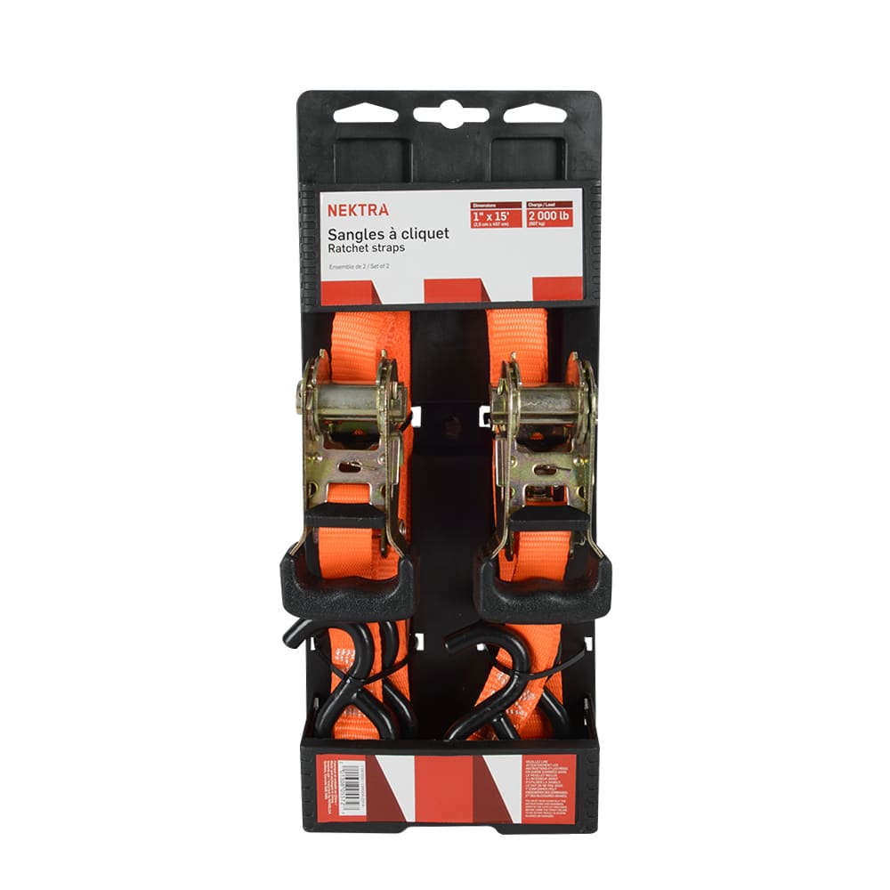 NEKTRA Ratchet Straps 1&nbsp;in.&nbsp;x&nbsp;15&nbsp;ft. Pkg/2