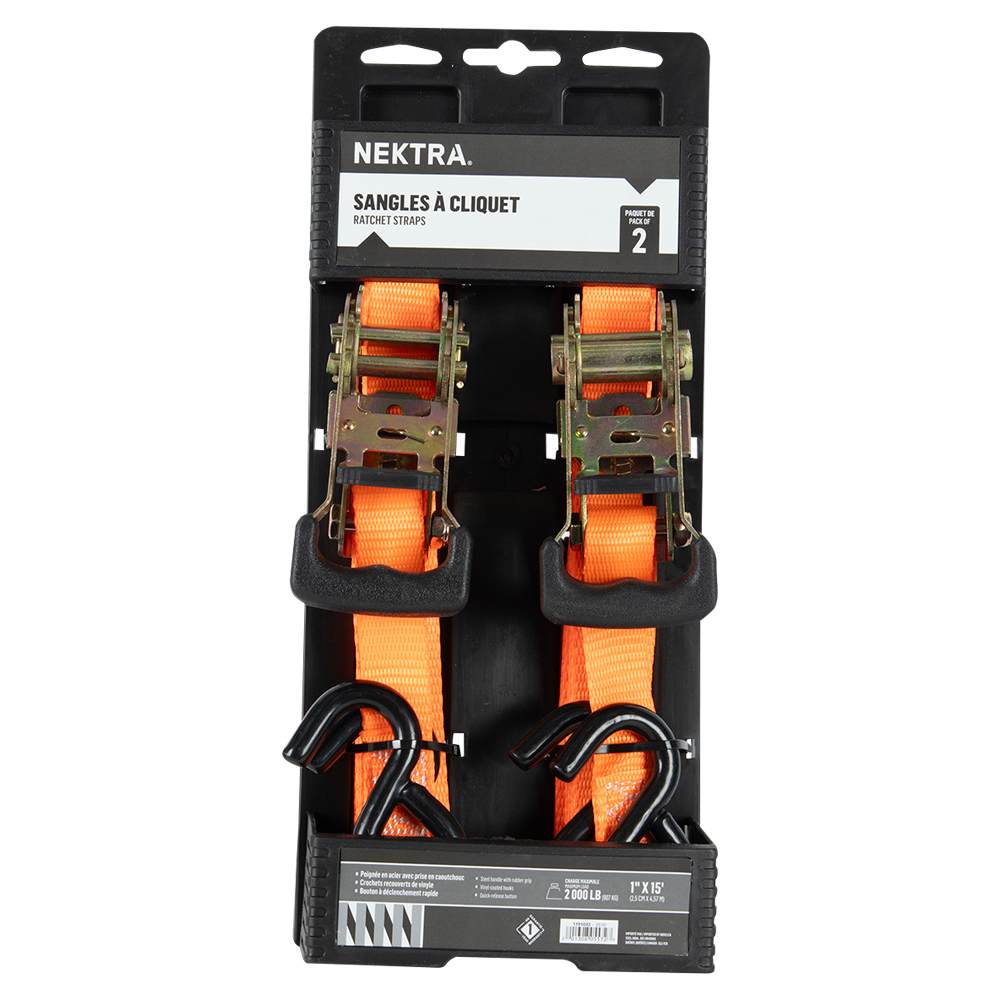 NEKTRA Ratchet Straps 1&nbsp;in.&nbsp;x&nbsp;15&nbsp;ft. Pkg/2