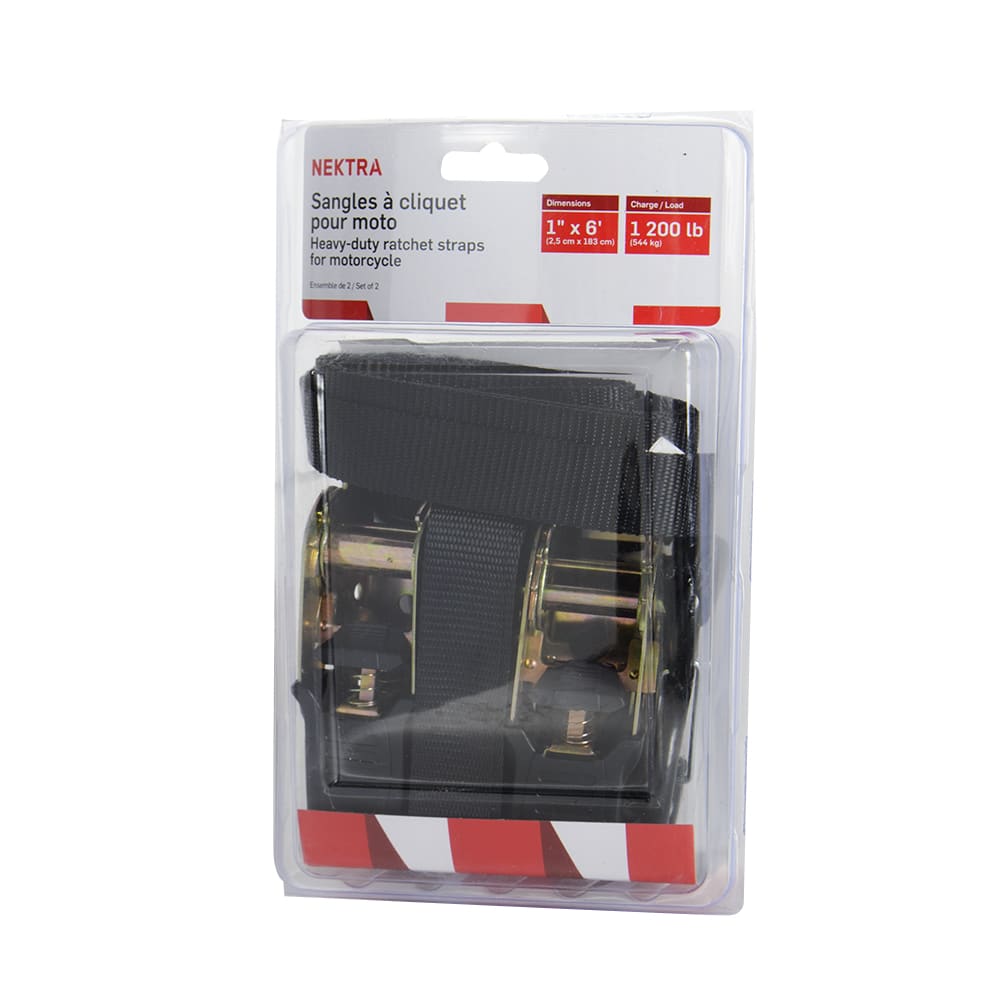 NEKTRA Motorcycle Ratchet Straps 1&nbsp;in.&nbsp;x&nbsp;6&nbsp;ft. Pkg/2