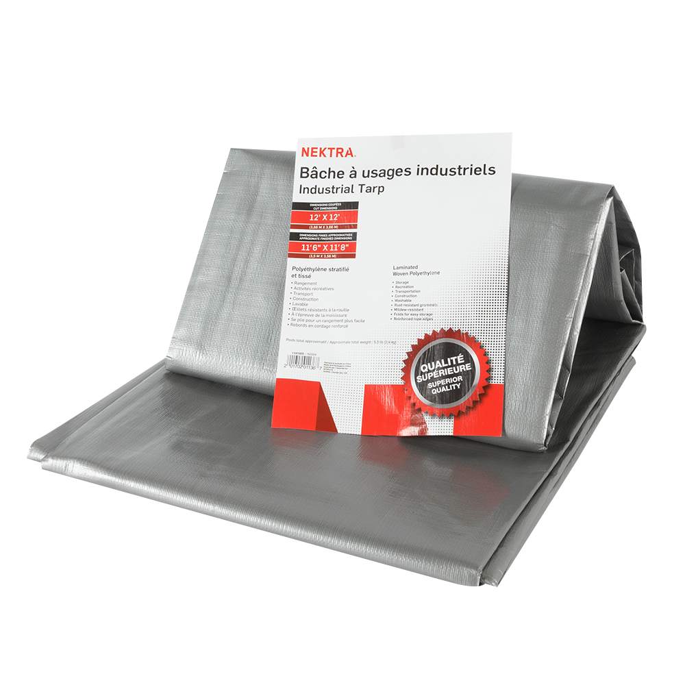 NEKTRA Industrial Tarp Grey 12&nbsp;ft.&nbsp;x&nbsp;12&nbsp;ft.