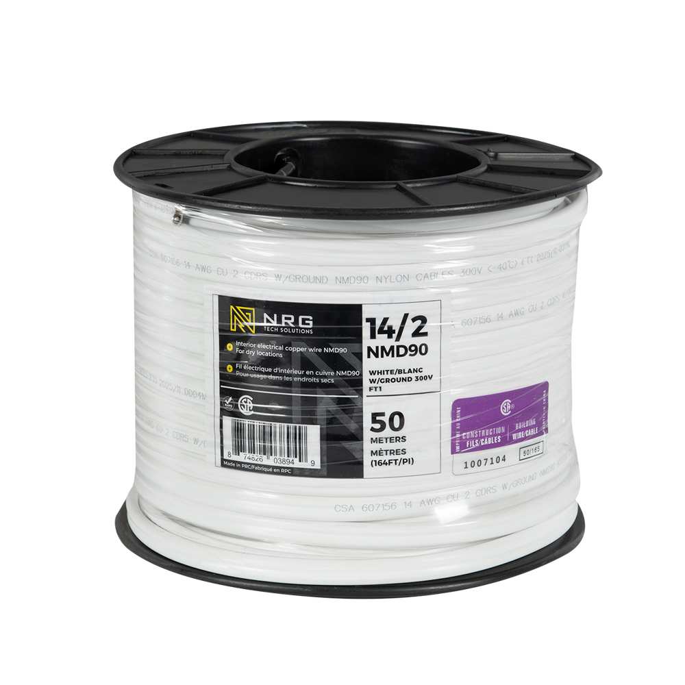 Interior Electrical Wire NMD-90, 14/2 White 50 m - Canac