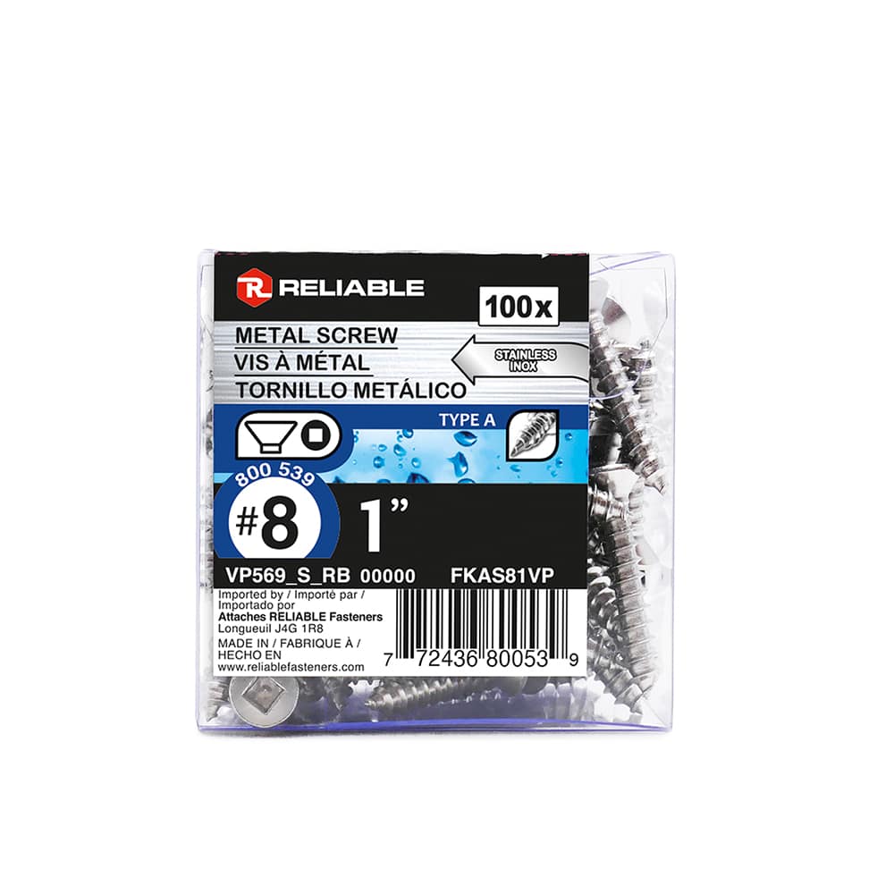 Vis à métal inox 1 po n° 8 T.P. Pqt/100 ATTACHES RELIABLE