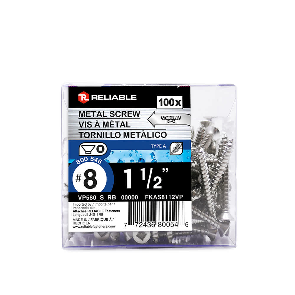 Vis à métal inox 1 1/2 po n° 8 T.P. Pqt/100