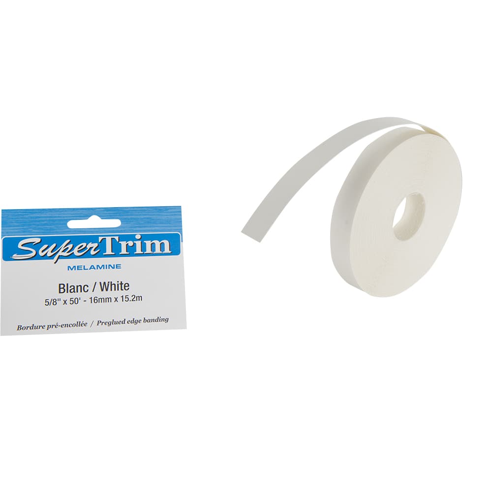 Placage de chant en mélamine blanche 5/8&nbsp;po&nbsp;x&nbsp;50&nbsp;pi