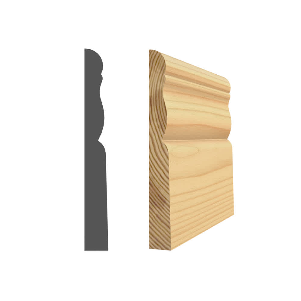 Plinthe coloniale en pin clair jointé 7/16 po x 3 1/2 po x 8 pi