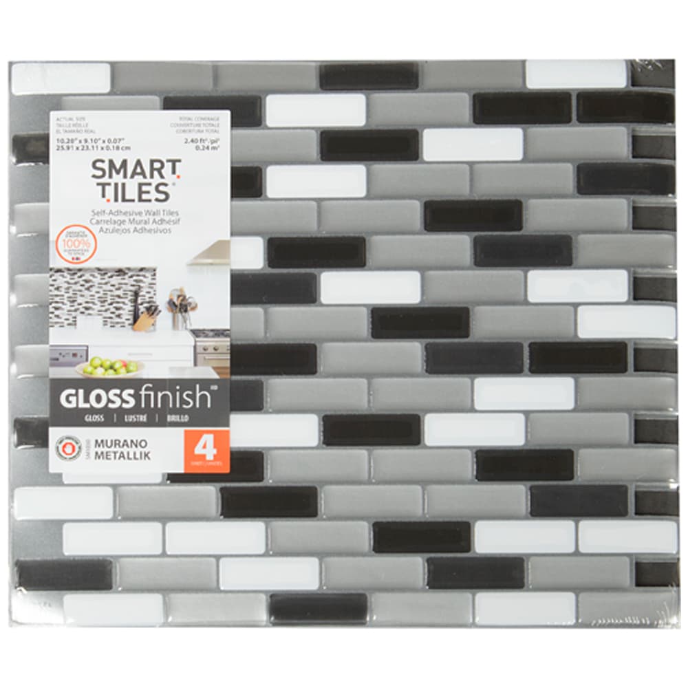 Tuiles adhésives Murano Metallik 9&nbsp;1/8&nbsp;po&nbsp;x&nbsp;10&nbsp;1/4&nbsp;po Pqt/4 SMART TILES