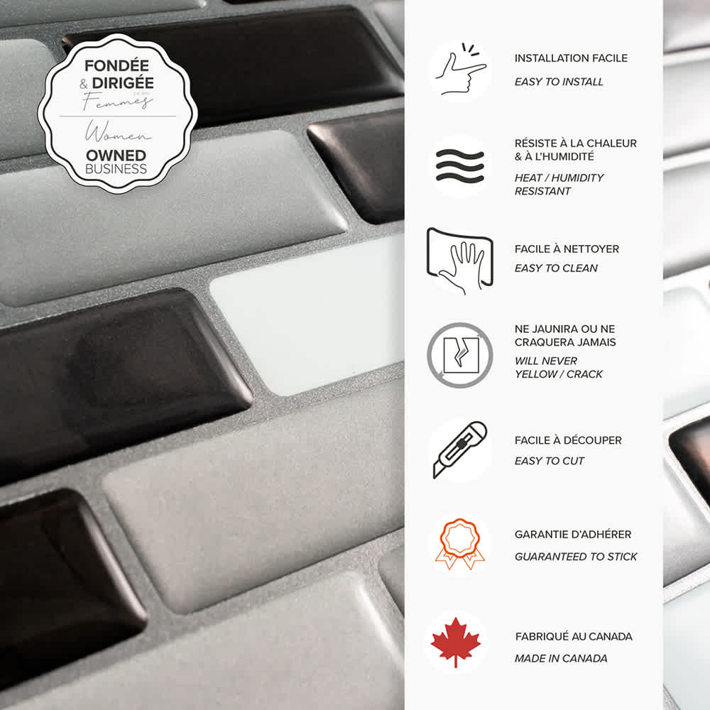 Tuiles adhésives Murano Metallik 9&nbsp;1/8&nbsp;po&nbsp;x&nbsp;10&nbsp;1/4&nbsp;po Pqt/4 SMART TILES