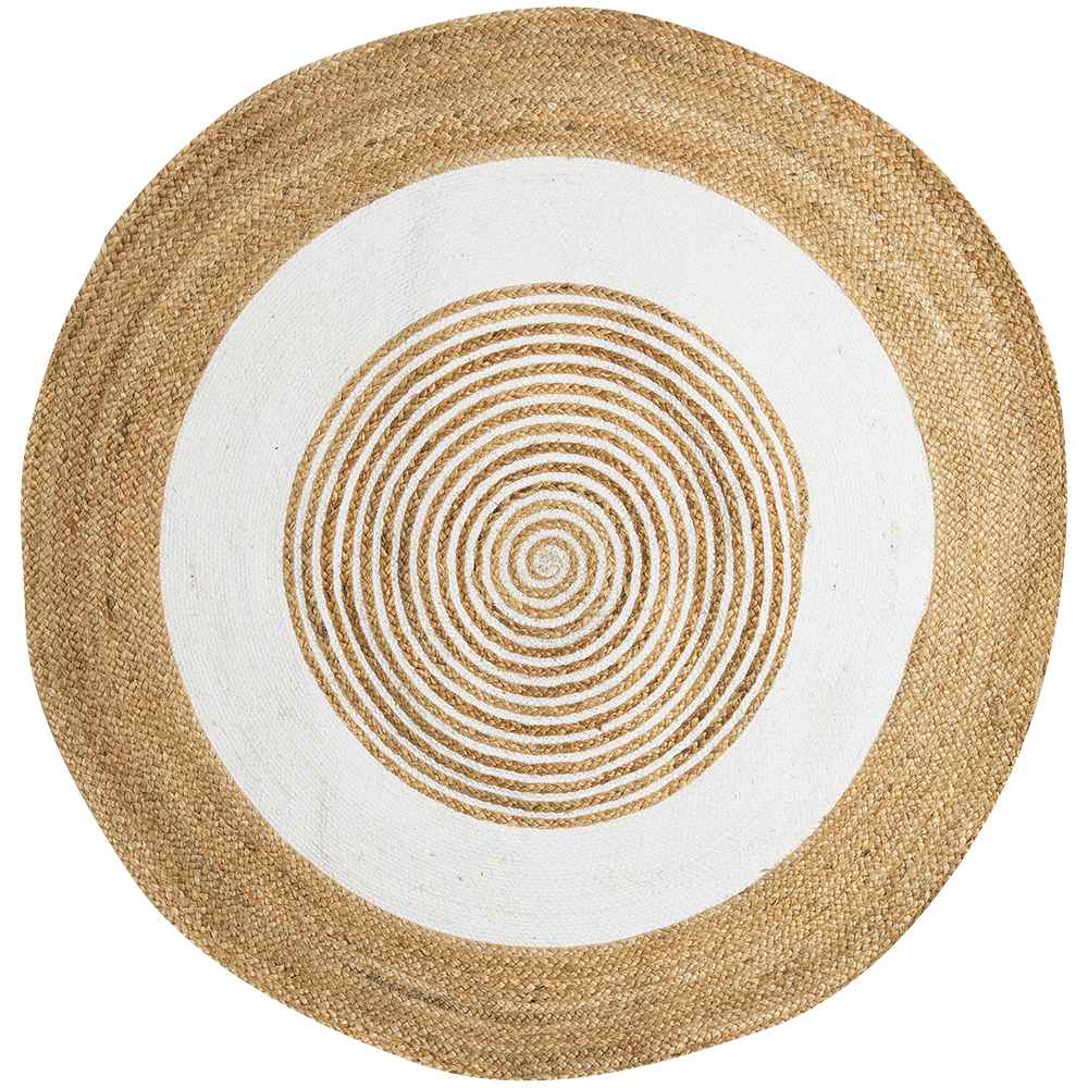 VERTUO Round Delhi Interior Rug 4 ft. Natural and White