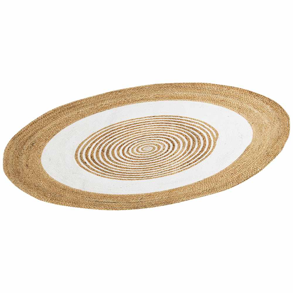 Tapis d'intérieur rond Delhi naturel et blanc 4 pi VERTUO