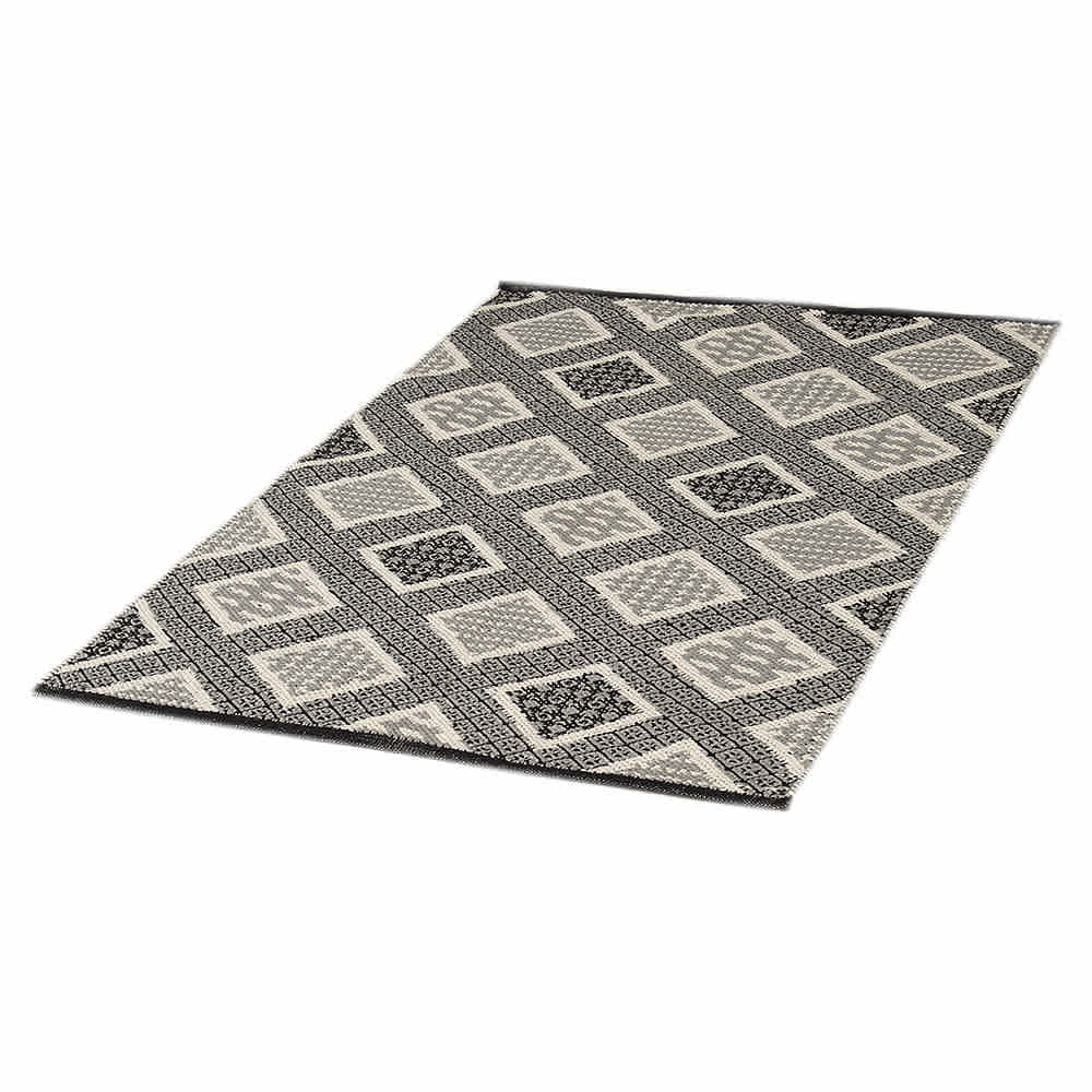 Tapis d'intérieur en coton Manille gris noir et naturel 3&nbsp;pi&nbsp;x&nbsp;4&nbsp;pi VERTUO