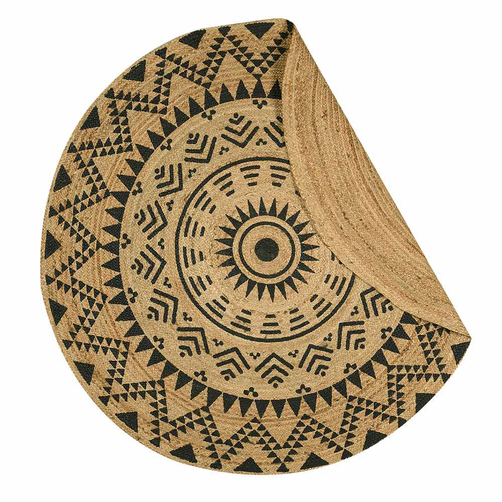 Tapis d'intérieur rond Madhya naturel et noir 5 pi 3 po VERTUO
