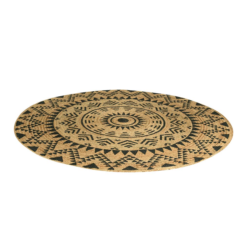 Tapis d'intérieur rond Madhya naturel et noir 5 pi 3 po VERTUO