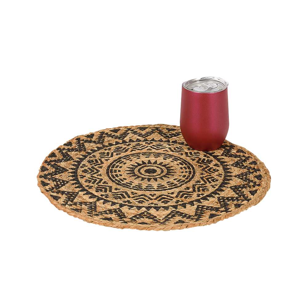 Napperon rond à motifs naturel et noir 15&nbsp;po VERTUO