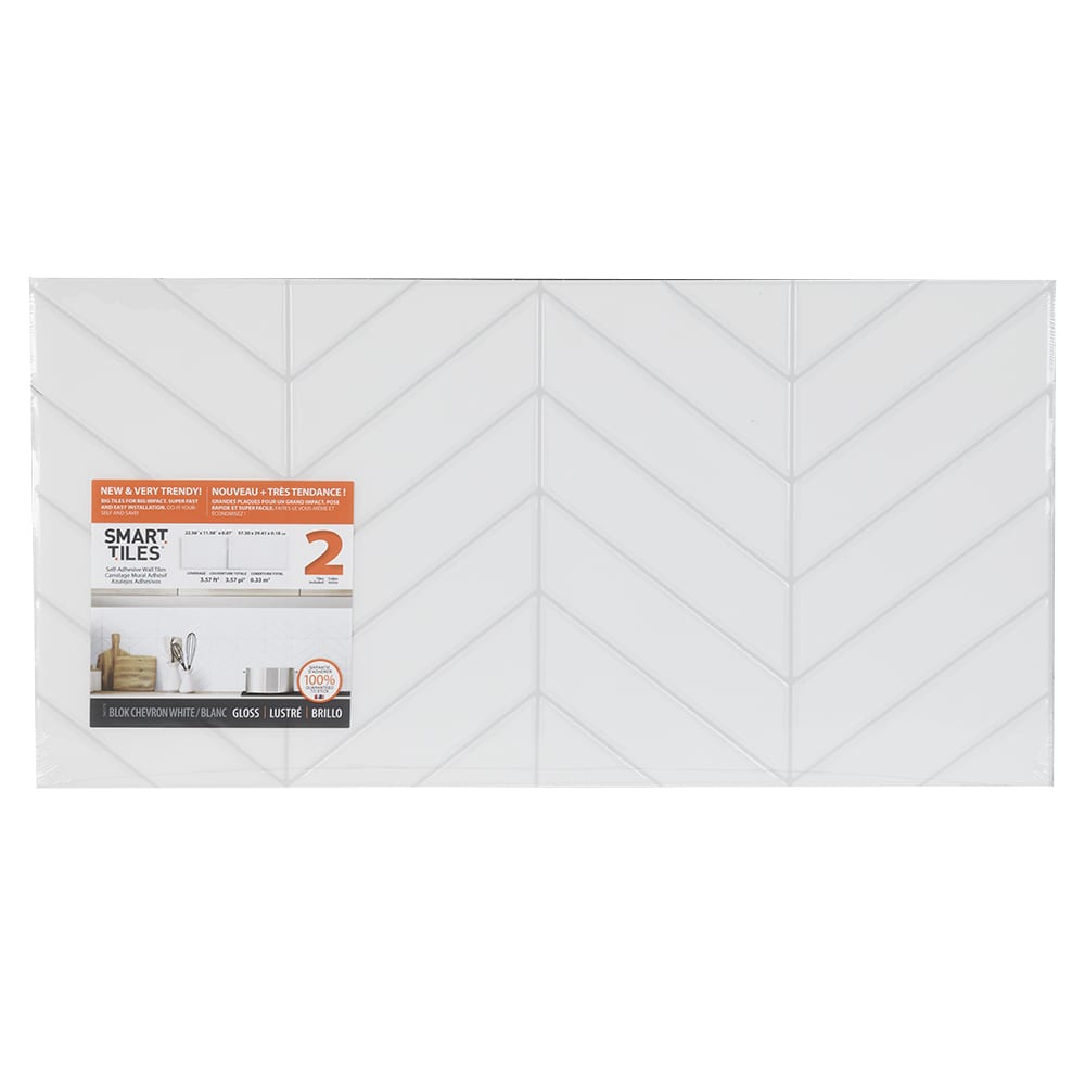 Tuiles adhésives Chevron blanc 22&nbsp;9/16&nbsp;po x 11&nbsp;9/16&nbsp;po Pqt/2 SMART TILES