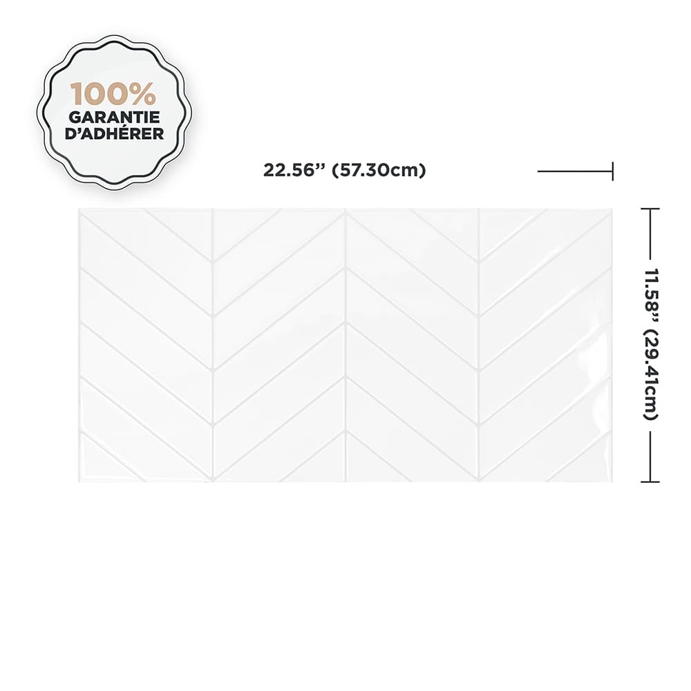 Tuiles adhésives Chevron blanc 22&nbsp;9/16&nbsp;po x 11&nbsp;9/16&nbsp;po Pqt/2 SMART TILES