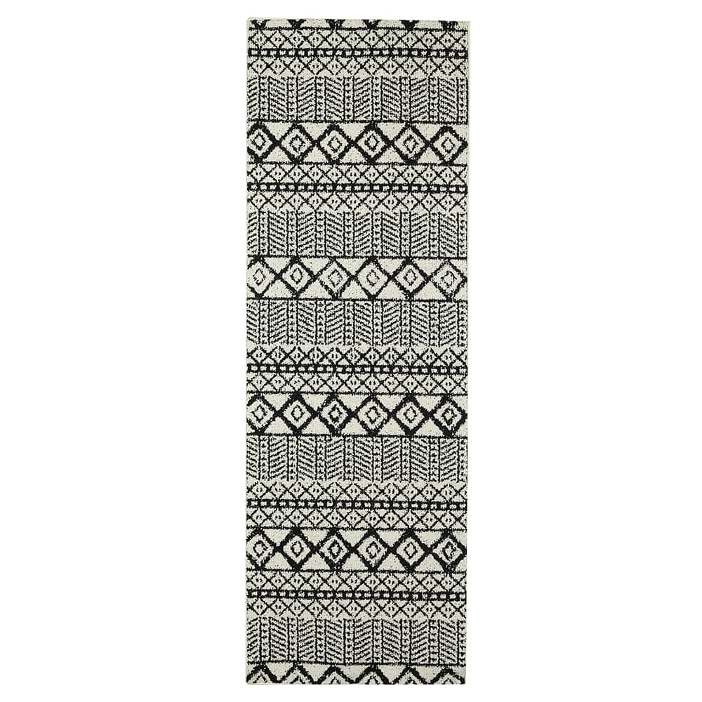 Tapis d'intérieur Yali tribal ivoire et noir 2 pi x 6 pi