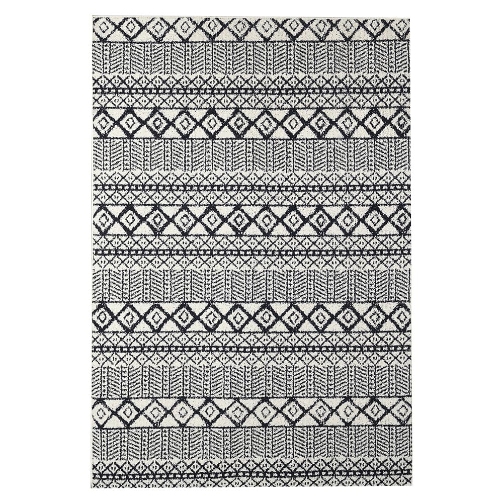 Tapis d'intérieur Yali tribal ivoire et noir 4 pi x 6 pi