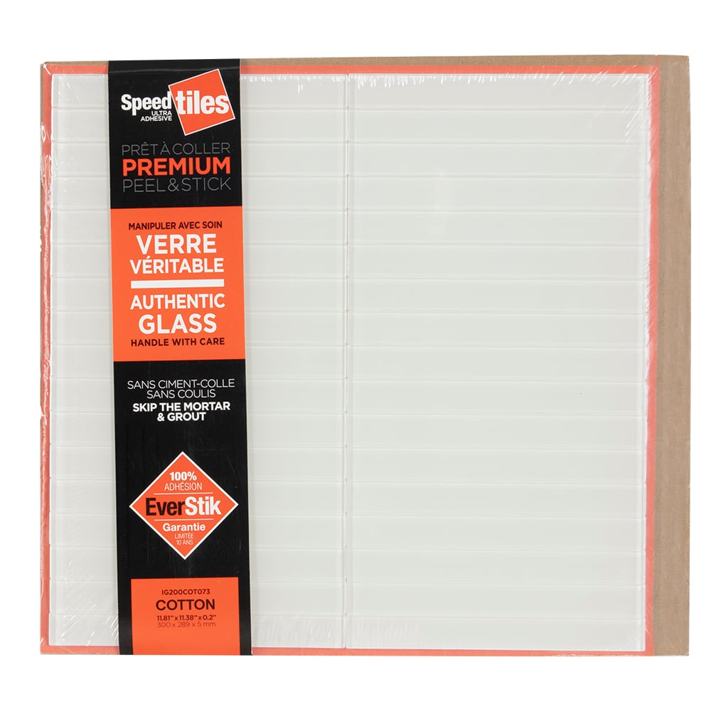 Tuile adhésive en verre Cotton 11&nbsp;7/8&nbsp;x&nbsp;11&nbsp;3/8&nbsp;po